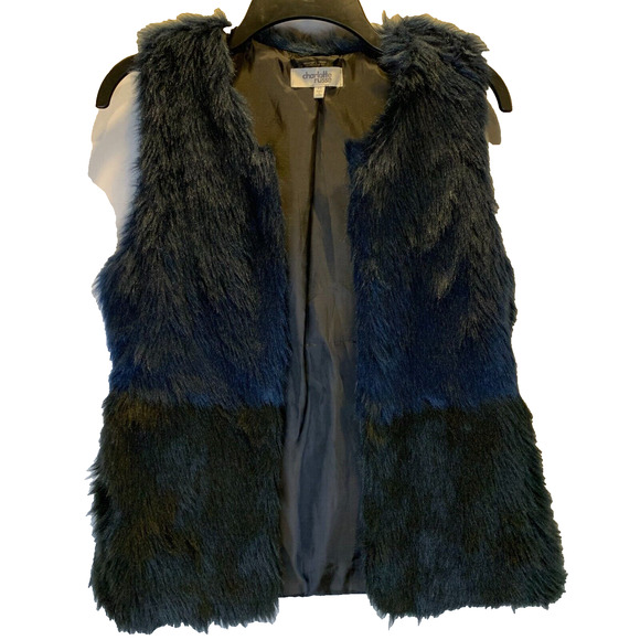 Charlotte Russe Vest Faux Fur Blue Black Size XS Witchy Grunge 90s Rock Gorpcore - Picture 1 of 4